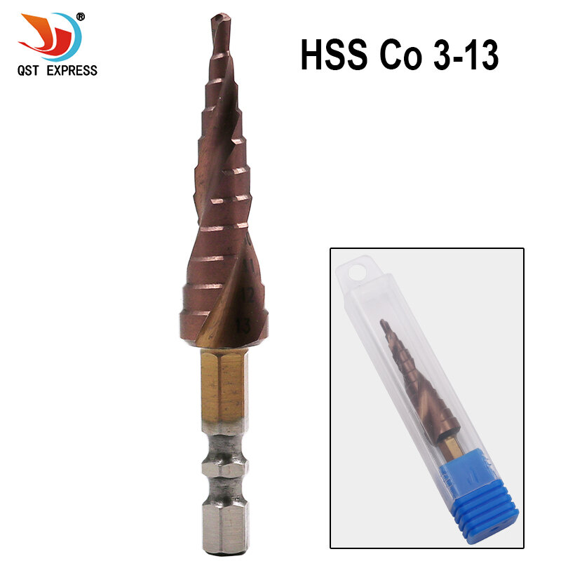 HSS-Co-Foret étagé M35 asile alt, foret étagé de 3 à 13mm, tige hexagonale de 1/4 pouces, mèches de travail de calcul