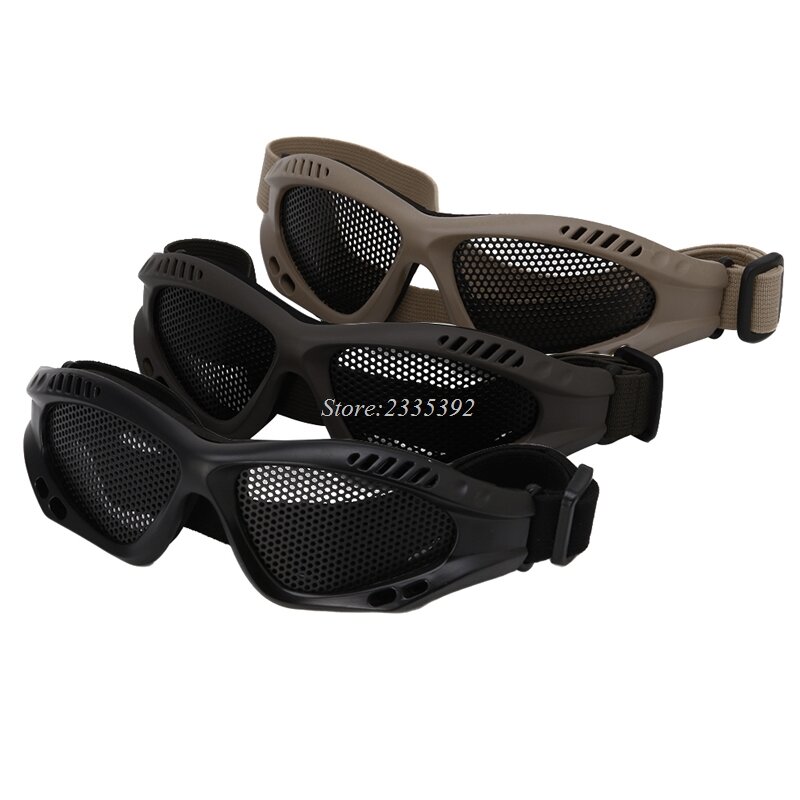 Óculos de proteção ocular para airsoft, óculos táticos de segurança com rede de metal em 3 cores