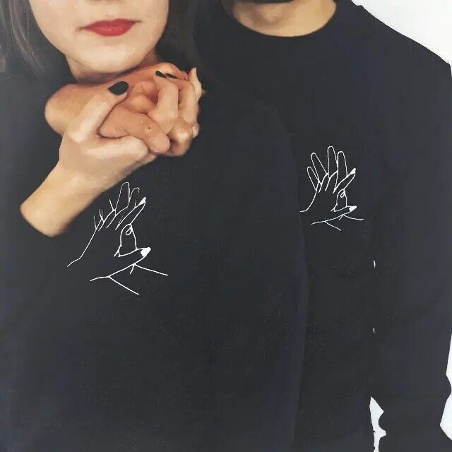 Sudadera con capucha para hombre y mujer, suéter con estampado de mano, dedos entrelazados, gráfico negro, alta calidad, primavera y otoño