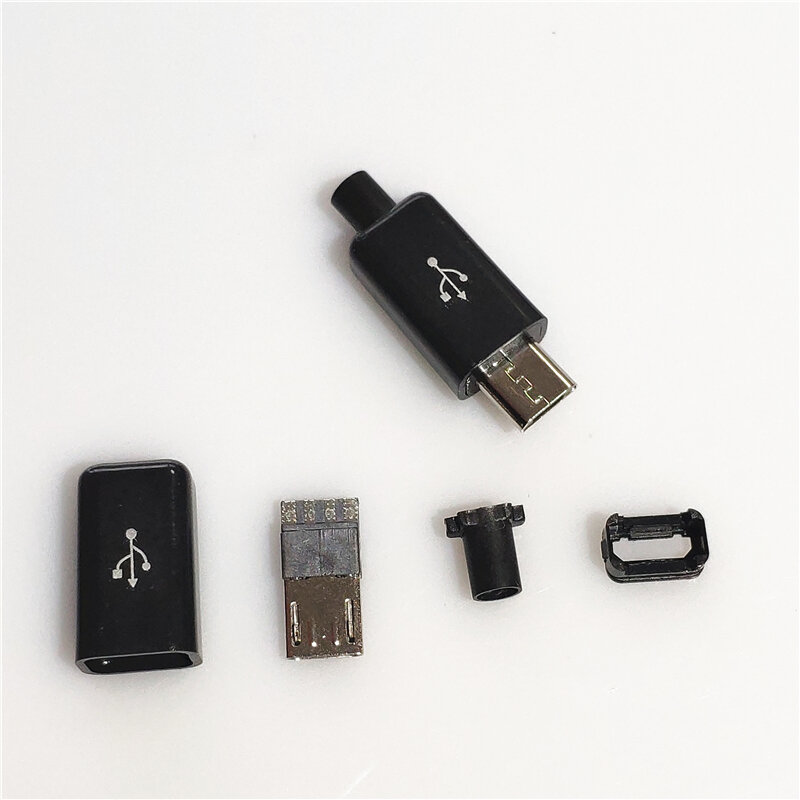 10 zestawów Micro USB 4Pin 5Pin męskie wtyczka do złącza czarno-białe dane do spawania interfejs linii OTG DIY akcesoria kablowe danych