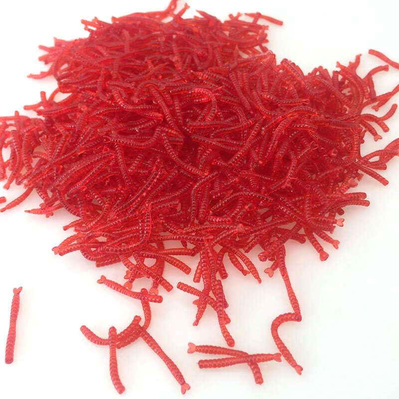 50 sztuk/partia realistyczne czerwony robak miękkie przynęty zapach krewetki zapach sztuczne silikonowe przynęty Bass 2cm symulacji Earthworm Takcle