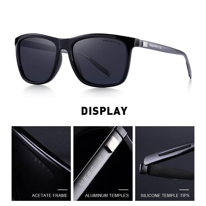 MERRYS 클래식 남녀공용 편광 선글라스, 운전용 낚시 사각 선글라스, UV400 S8286