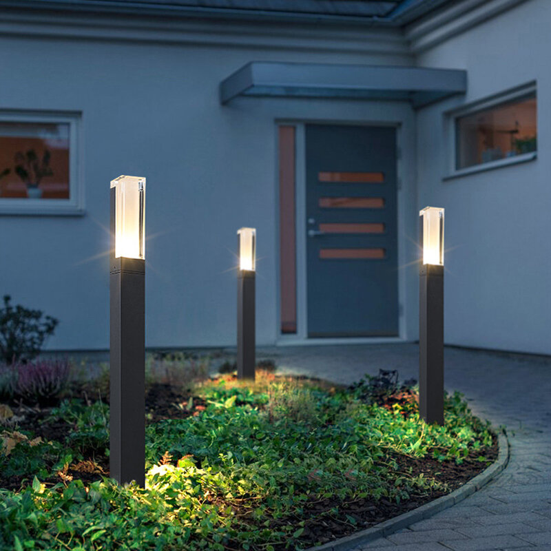 Luz de led para gramado de jardim à prova d'água, pilar de alumínio moderno para iluminação ao ar livre, quintal, casa, gramado