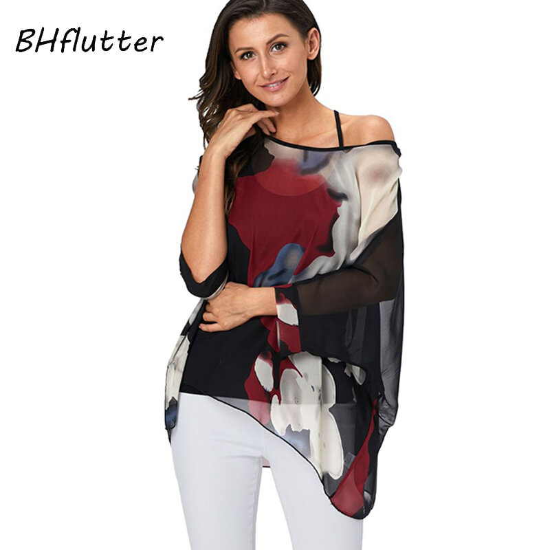 BHflutter-Blusa informal de chifón para mujer, camisa de talla grande, estilo bohemio, para verano, 2019