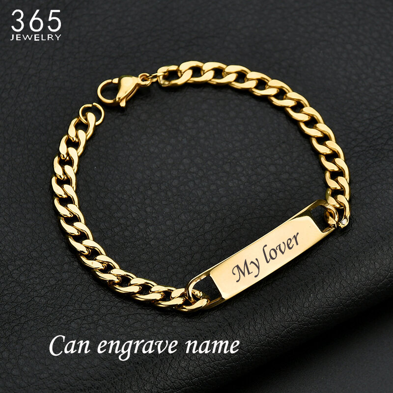 Fashion Customized Words Bar Chain Bracelet For Men Stainless Steel Adjustable Engraving Name Bangle Party Jewelry