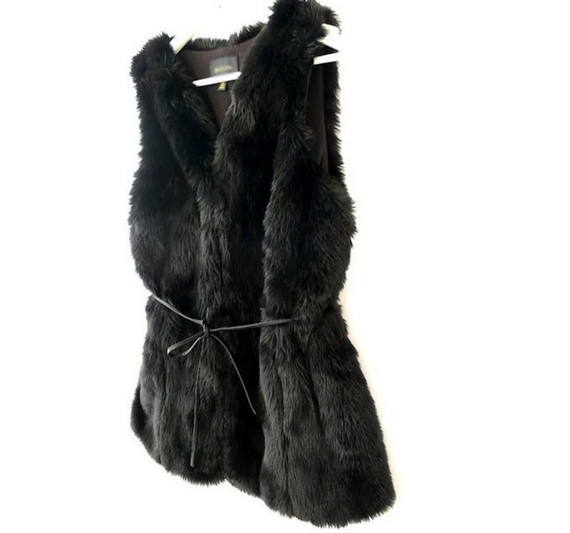 winter Women Faux Fur Vest Slim Long Faux fur Coat Women Gilet Fourrure Fur  Vest Coat