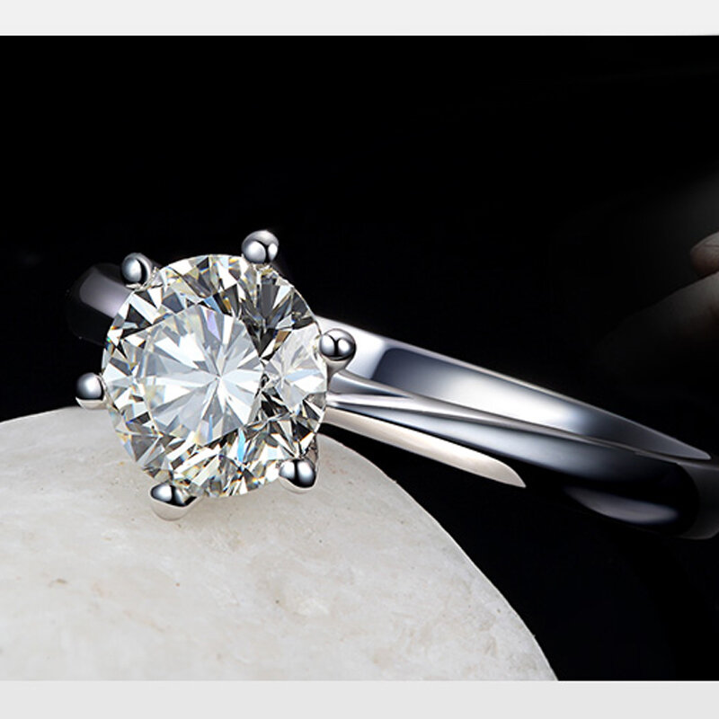 Cincin Jari Klasik Pertunangan Pernikahan Pengantin Wanita Zirkon Kubik Super Berkilau 925 Hadiah Perhiasan Kristal Perak Murni