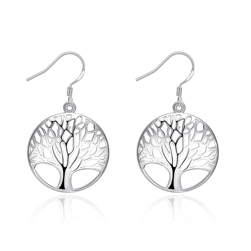 free shipping Marked , hot silver color women Lady retro tree of Life wedding Party earring jewelry best gift E738