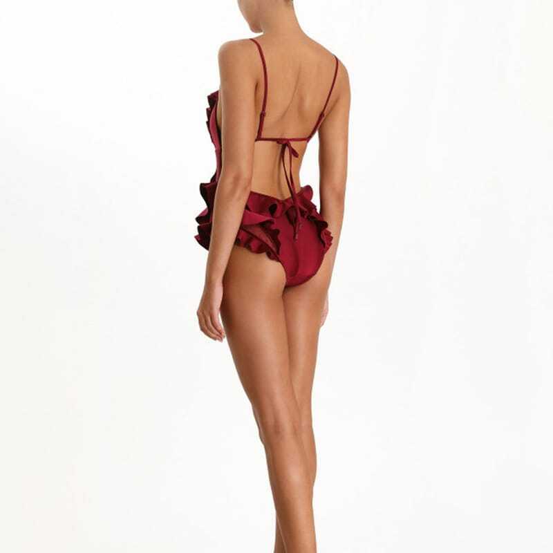 Pingente de alça profundo decote v sexy, novo modelo de verão 2019, roupa de biquíni feminina com babados