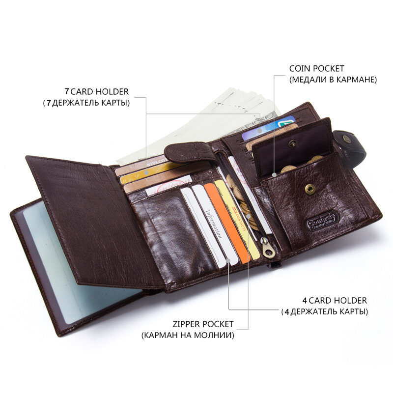 CONTACT'S Leder Brieftasche Luxus Männlichen Echtem Leder Geldbörsen Männer Haspe Geldbörse Mit Passcard Tasche und Karte Halter Hohe Qualität
