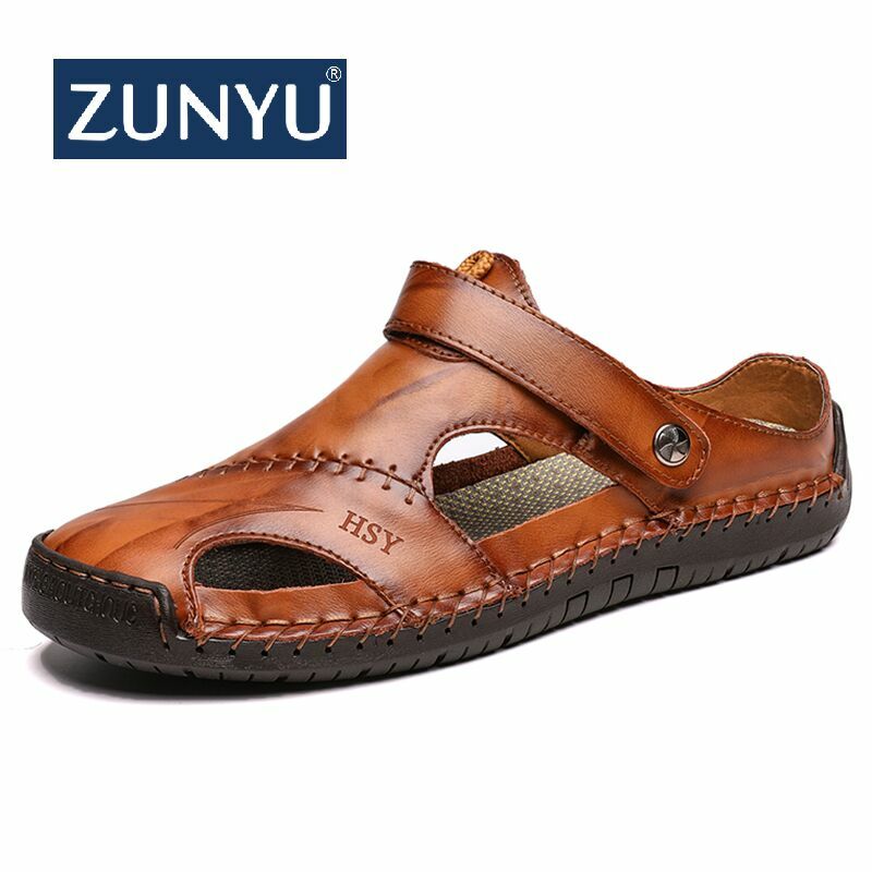 ZUNYU New Casual Men Soft Sandals Comfortable Men Summer Leather Sandals Men Roman Summer Outdoor Beach Sandals Big Size 38-48
