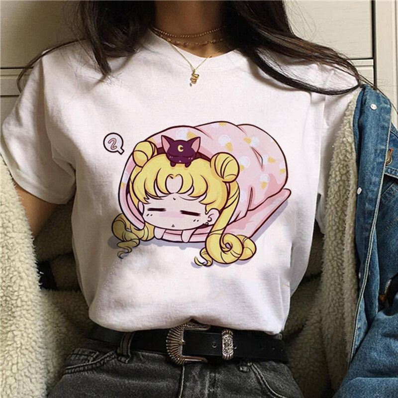 Sailor Moon divertida camiseta de dibujos animados para mujer Harajuku Ullzang camiseta anime 90s estilo coreano camiseta gráfico estético camisetas superiores femeninas