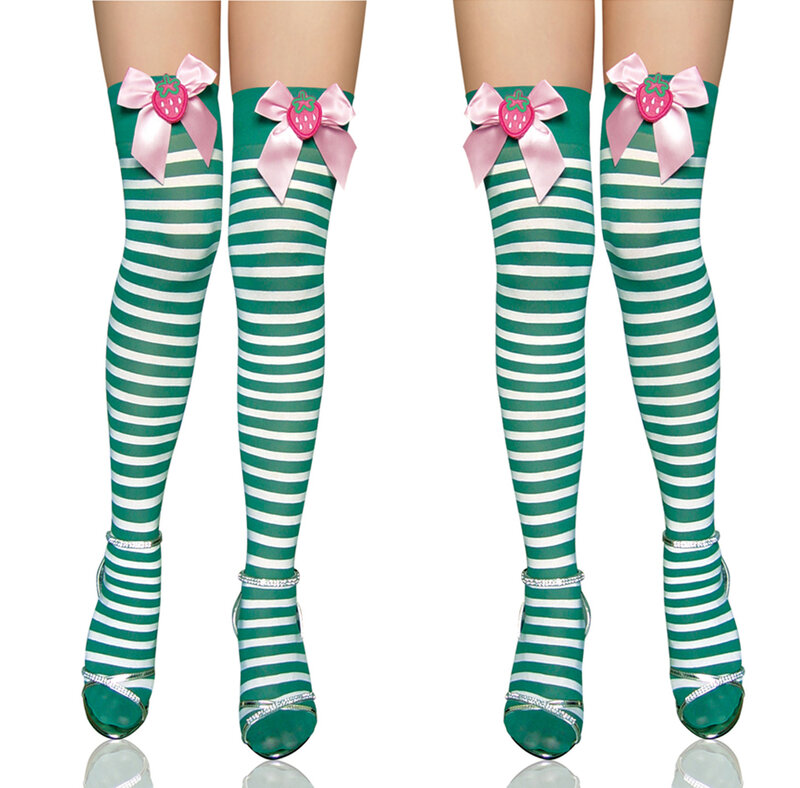 Green And White Striped Bow Stockings