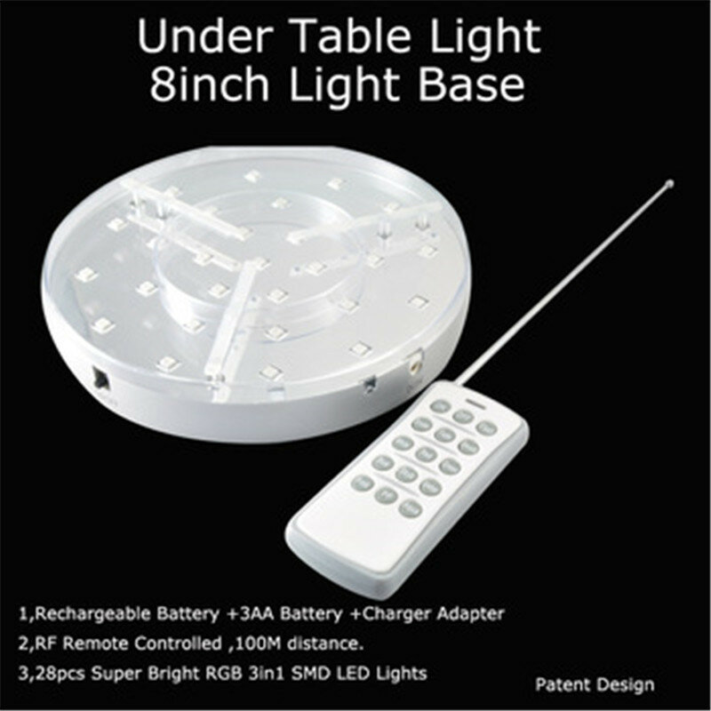 Rechargeable Lithium Battery Operated 28pcs SMD5050 LED RGB Color Changing Under Table Light Base with 100M RF Remote Controller