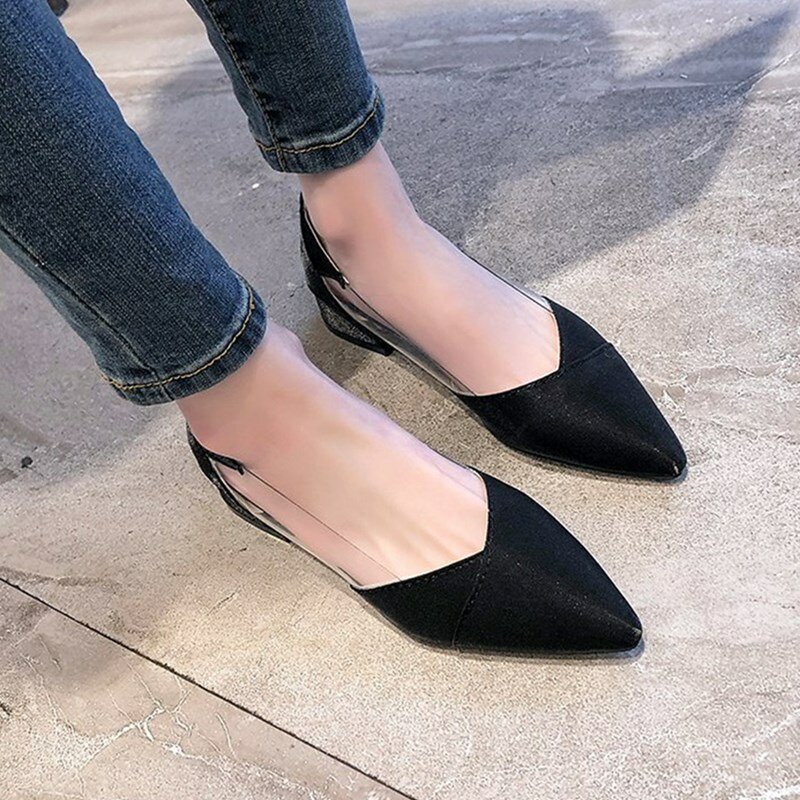 Ho Heave Women Comforty Flying Weaving Shoes Women Fashion Shallow Flock Shoes Square Mid Heel Square Toe Pumps Casual Shoes