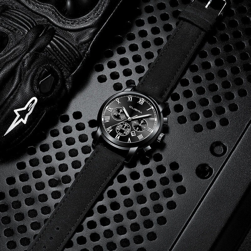 Geneva-reloj deportivo de cuero para hombre, cronógrafo de cuarzo militar con esfera grande, de alta calidad, a la moda, 2019