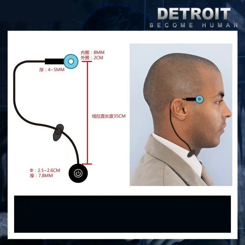 Detroit: Become Human Cosplay Connor RK800 Wireless Temple LED Light Kara State, lámpara de centelleo, anillo de cabeza circular, accesorios