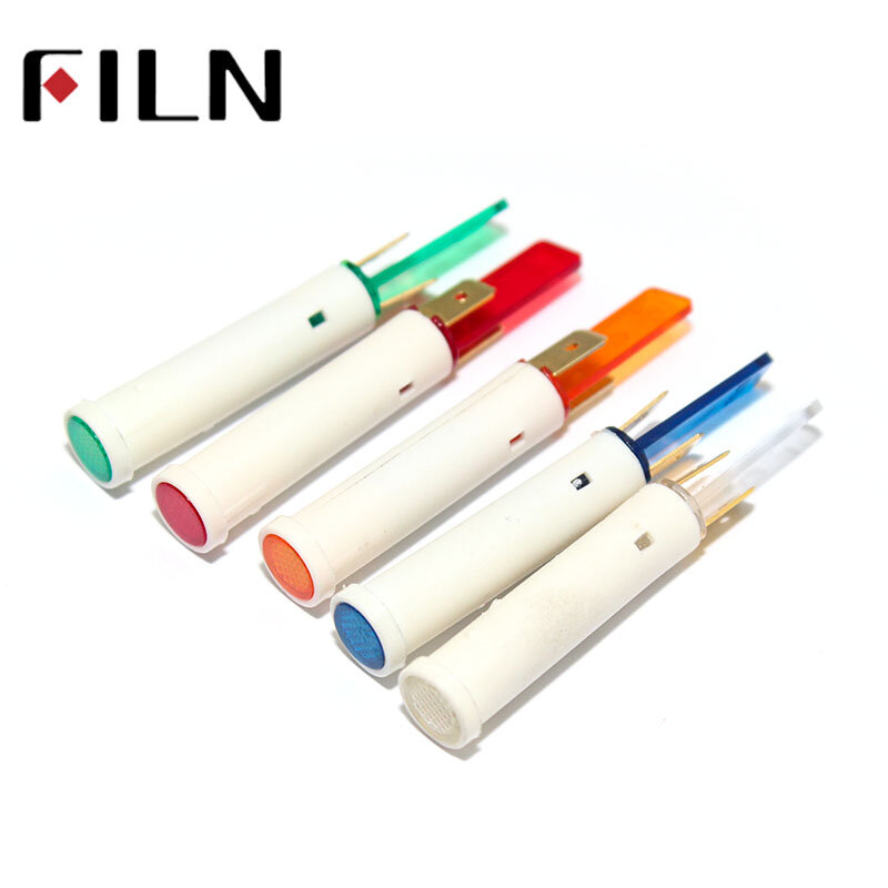 FILN-miniluz indicadora LED de 8mm, 4,8mm, agujero faston, broche de plástico, 3v, 5v, 6v, 12v, 24v, 220v