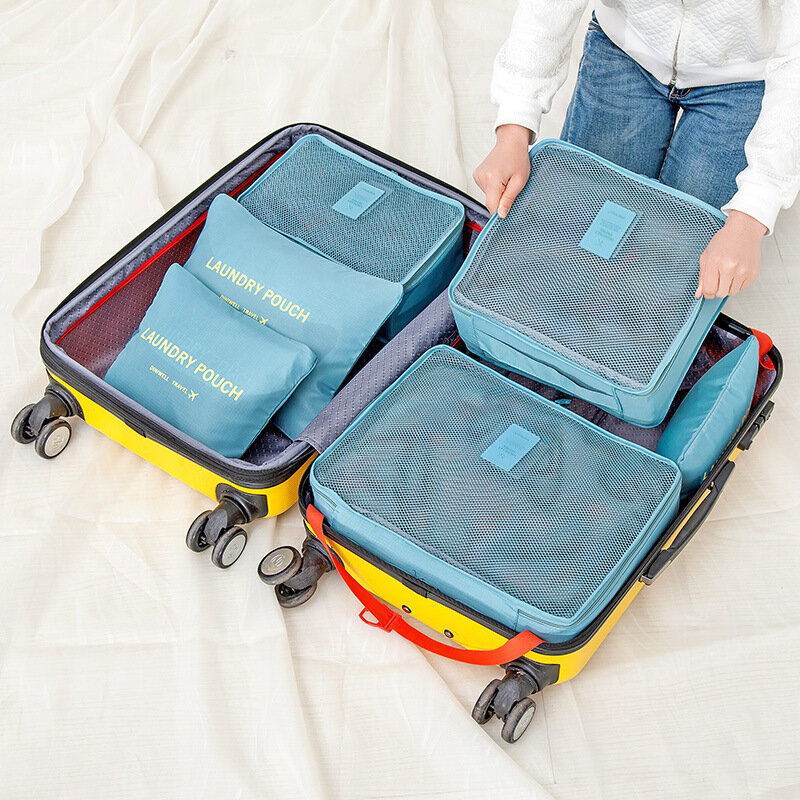 Atacado de cubo de embalagem de viagem sistema de saco de viagem durável, 6 peças, um conjunto com grande capacidade de roupas unissex