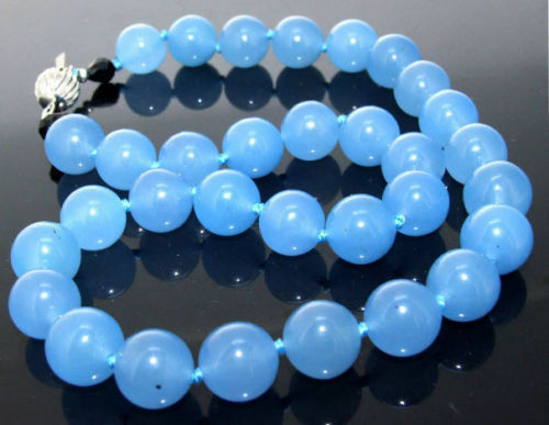 8MM Necklace Blue Jadeite Necklace Round  Beads Knotted Choker Candy
