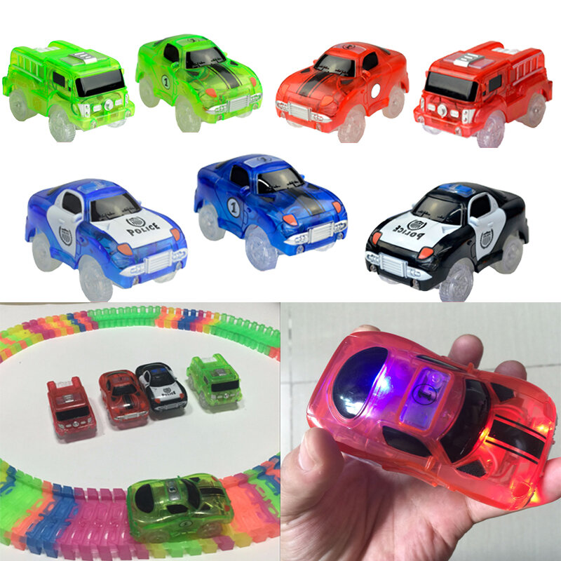 Coches luminosos para niños, coche de carreras de juguete con pistas mágicas y luces de colores, bricolage, hecho de plástico que brilla en la oscuridad, juguetes creativos