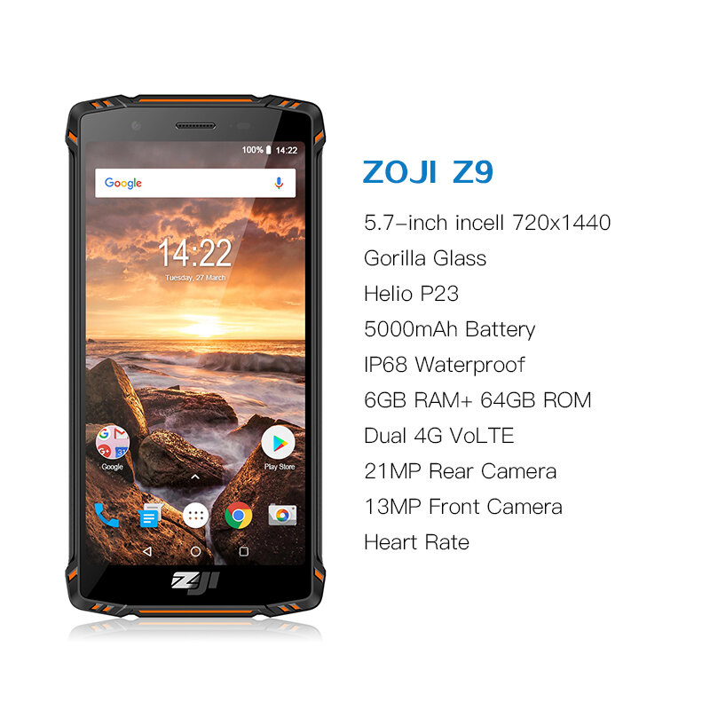 ZJI ZOJI Z9 IP68 Waterproof Smartphone Octa Core 5.7 inch 6GB RAM 64GB ROM 5500mAh B20 4G FDD LTE B20 Full Bands Mobile Phone