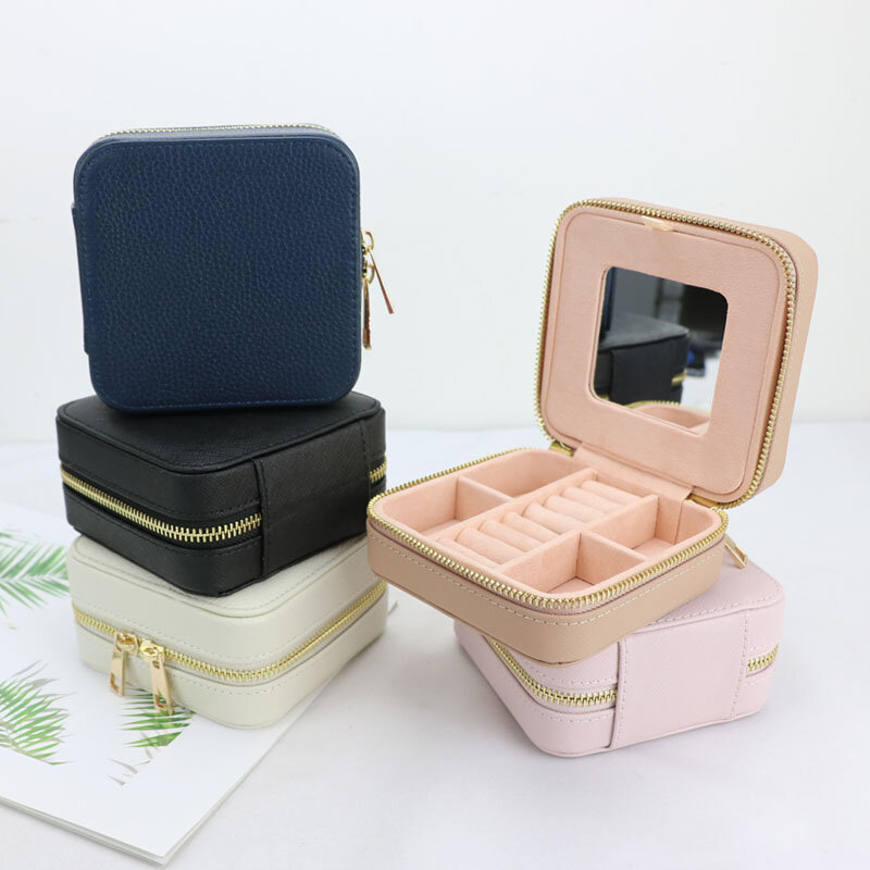 Boîte à bijoux personnalisée de Style coréen pour fille, boîte de rangement Portable en cuir véritable pour boucles d'oreilles et bagues, boîte multifonction pour bijoux