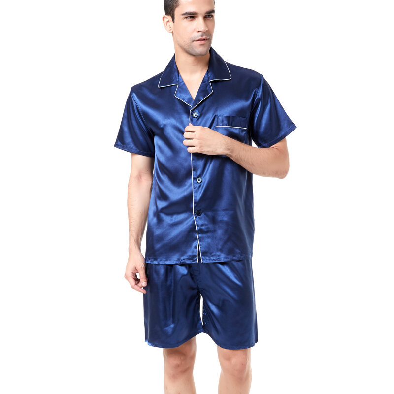 Tony & candice cetim seda pijamas shorts para homem rayon seda pijamas verão masculino conjunto de pijama macio para homem pijamas