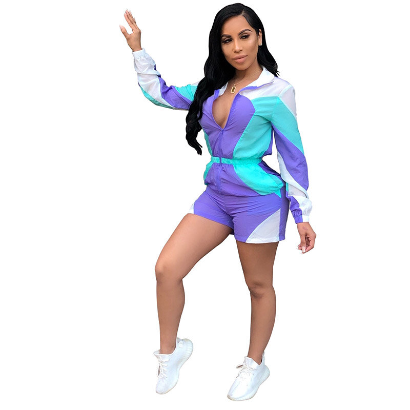 2019 Tabir Surya Kasual Longgar Pendek Jumpsuit Wanita Body Depan Zip Musim Panas Overall Lengan Panjang Celana Pendek Rompers Playsuit Plus Ukuran