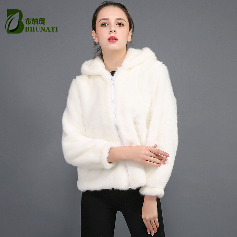 BHUNATI – manteau en fausse fourrure à capuche pour femme, veste chaude à manches longues, court, grande taille, hiver 2018
