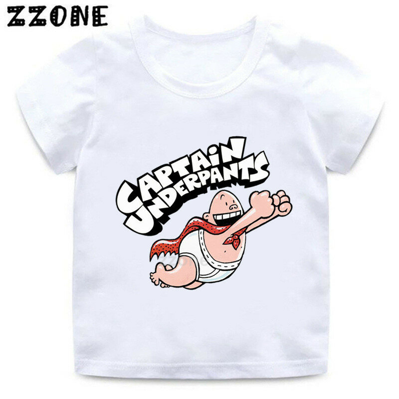 Chłopcy i dziewczęta kapitan kalesony nadruk kreskówkowy T shirt dla dzieci zabawna odzież codzienna koszulka dziecięca z krótkim rękawem, ooo5252