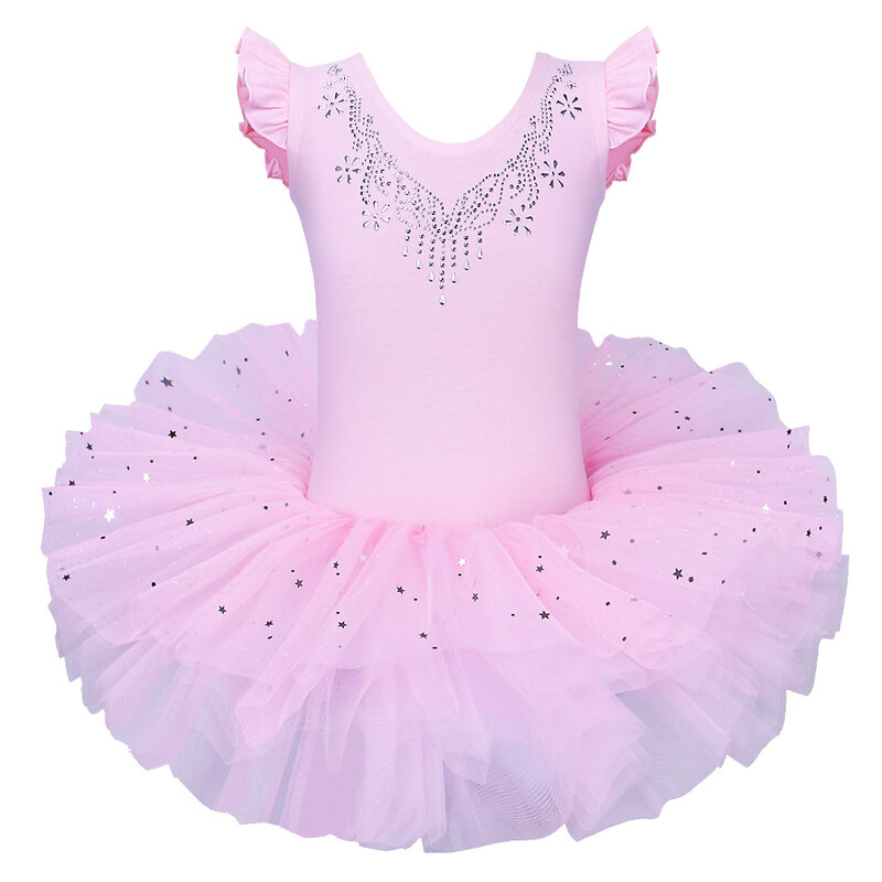 BAOHULU baletowa spódniczka Tutu dla dziewczynki tiulowa sukienka bez rękawów gimnastyka trykot diament z różową kokardką wzór trykot baletowy dla dziewczynki baleriny