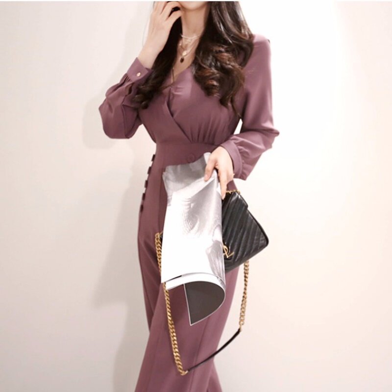 Spring Elegant Jumpsuits For Women 2019 Long Sleeve Double Breasted High Waist Business Ol Jumpsuit Zip Celebrity DD2070
