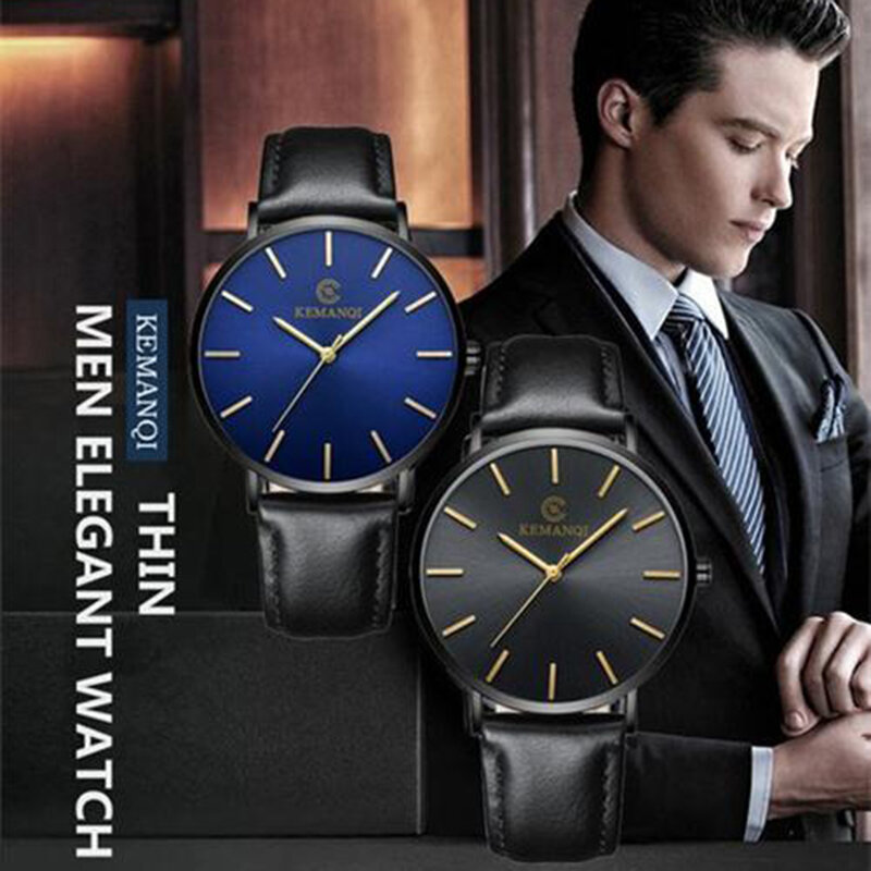 2018 nuevos relojes KEMANQI de moda 6,5mm reloj ultrafino para hombre Simple de negocios hombres relojes de cuarzo reloj Masculino reloj masculino