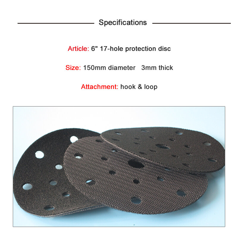 Disco de Proteção de Interface, Preto para Polimento e Moagem Lixadeira, Gancho e Loop, 6 ", 17 Buracos, 150mm, 1 Pc