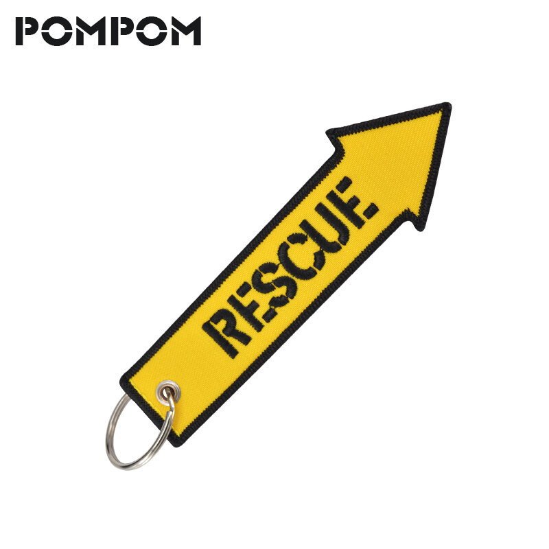 POMPOM Mode Rettungs Schlüssel Kette für Autos OEM Keychain Schlüssel Tag Gelb Pfeil Geformt Stickerei Schlüssel Fob Schlüsselring für Motorräder