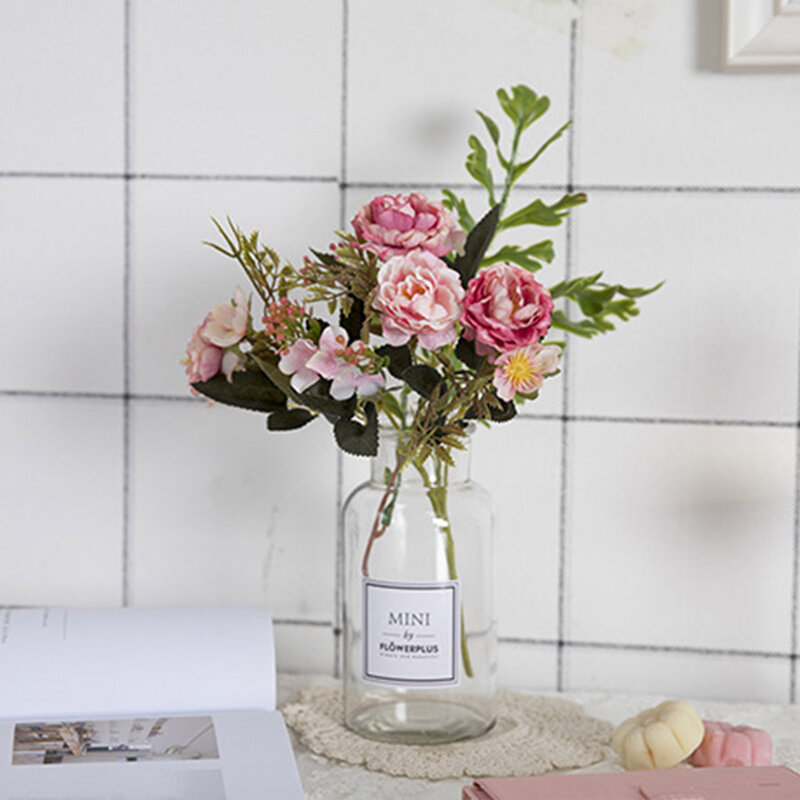 Flores artificiales de seda para decoración del hogar, ramo de flores falsas de peonía, rosas pequeñas, suministros para festivales y bodas