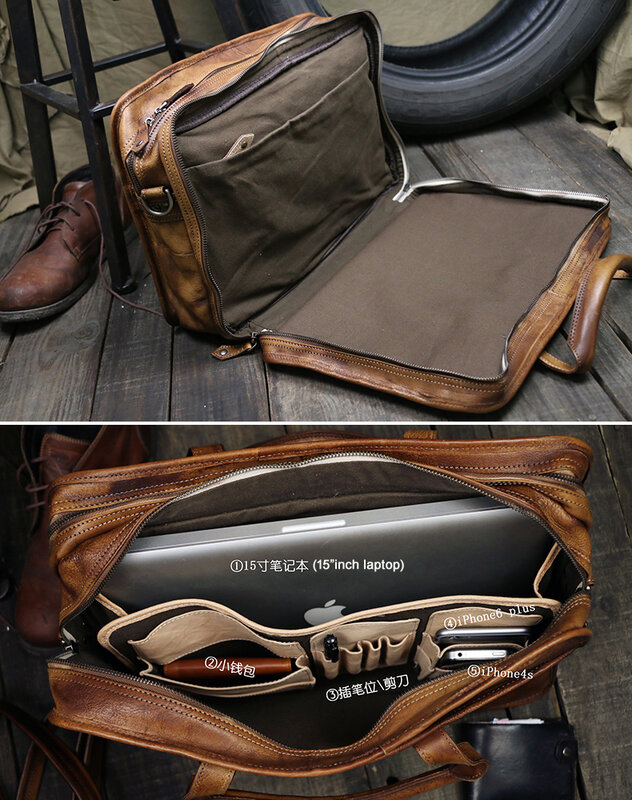 Luxury Vintage Men Genuine Leather Briefcases Leather Men Briefcase Big Business Bag Male 15"Laptop Bag Tote Handbag office Bag