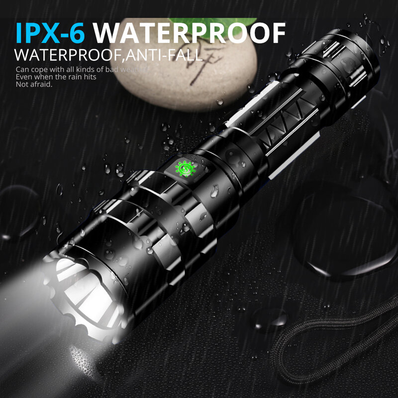 Lanterna tática 100000lm usb recarregável à prova dwaterproof água poderosa caça luz com clipe de caça tiro arma acessórios
