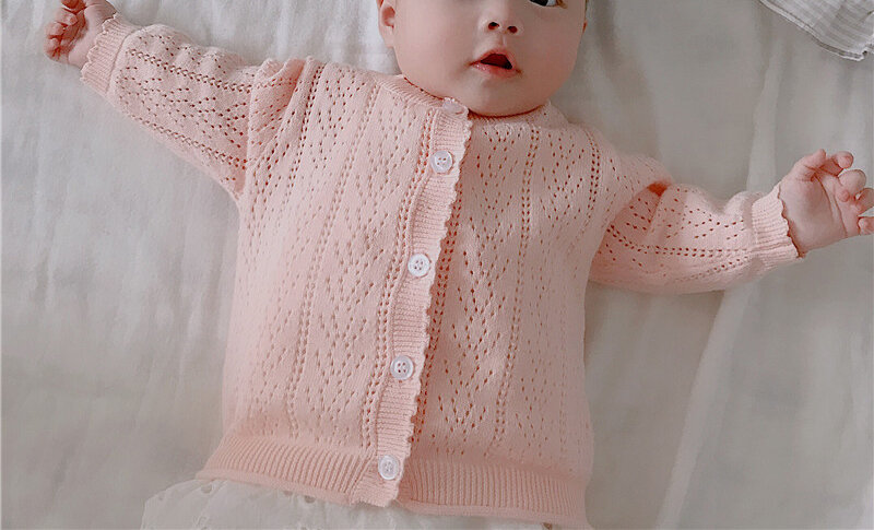 Spring summer baby clothes infant girl toddler sweatshirt cute cotton soft pure color cardigan kid outerwear coat long sleeve