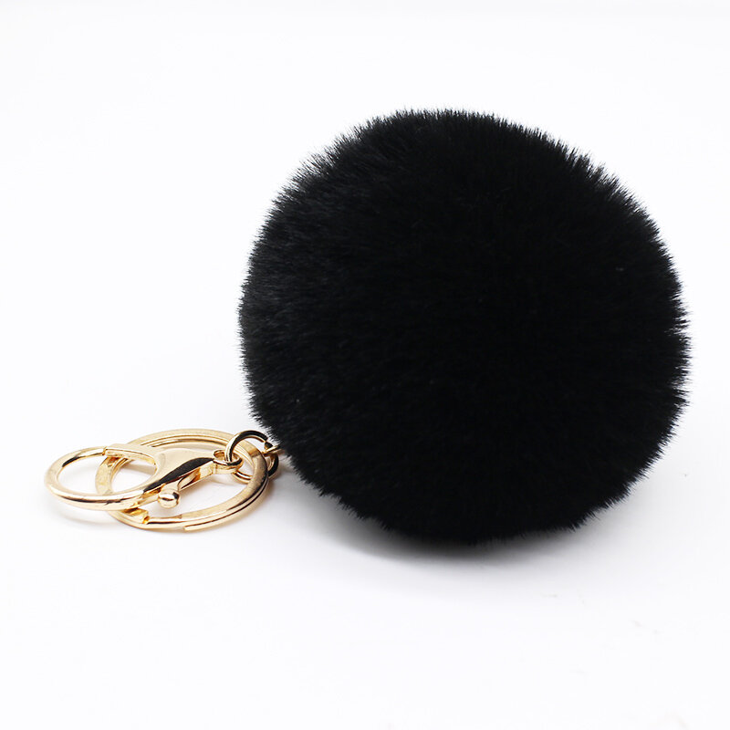 Big faux leather 8CM Fur PomPom KeyChain Rabbit Hair Bulb Bag pom pom Ball key chain Pendant porte clef for women Lovely Fluffy