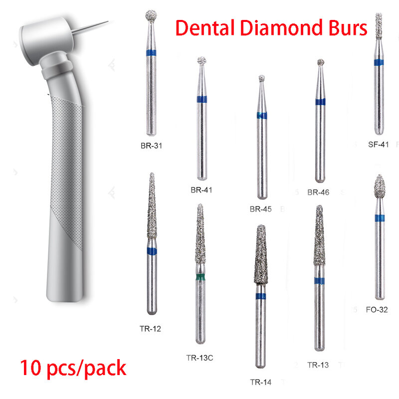 10 unidades/pacote BR-31 Dental Diamante Burs Broca Odontologia Handpiece Lidar Com Diâmetro 1.6 milímetros Ferramentas de Dentista BR-41 TR-13 FO-32 SF-41