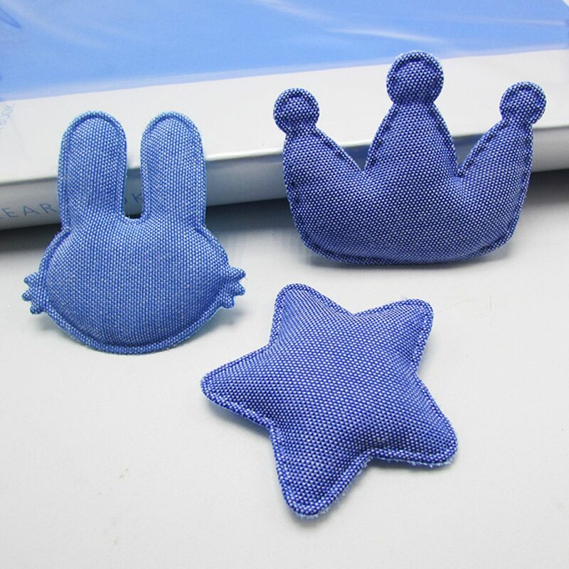 50 teile/los Blau jean Crown Sterne Kaninchen gepolsterte applique Handwerk für headwear tasche schuh garment DIY zubehör