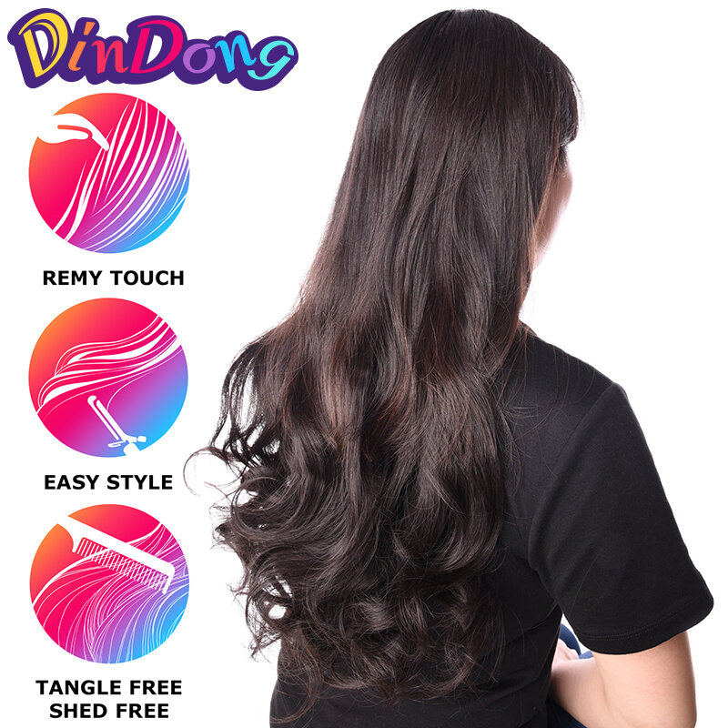 DinDong-extensiones de cabello ondulado de 24 pulgadas, fibra sintética resistente al calor, color rubio, plateado, gris, 19 colores disponibles con 4 Clips