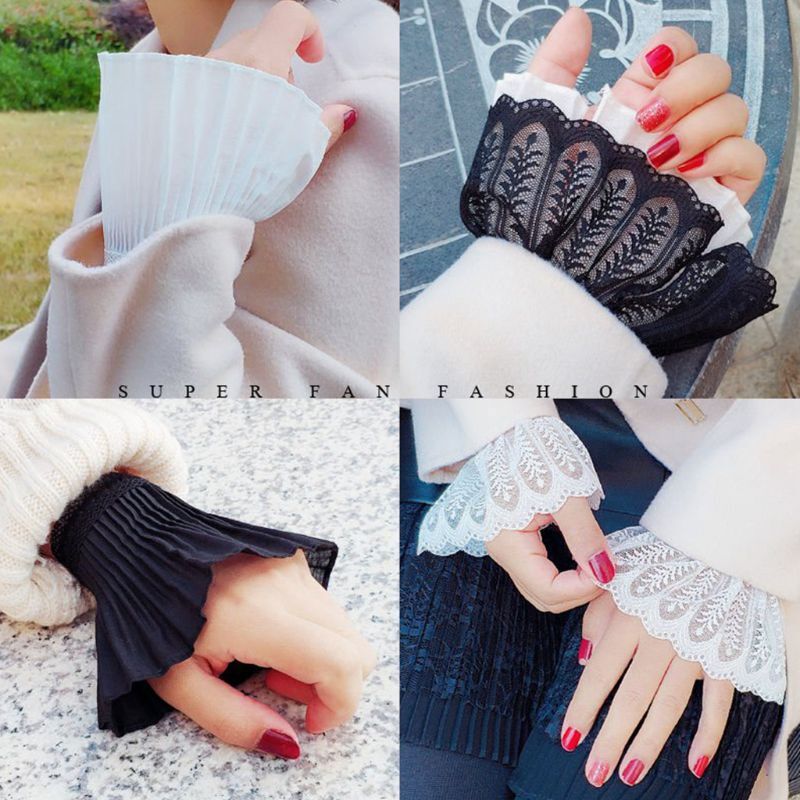 2 sztuk/para 4 style kobiety dziewczęta fałszywe rozszerzone rękawy kwiecista koronka plisowana Ruched fałszywe mankiety sweter bluzka odzież Wrist Warmers