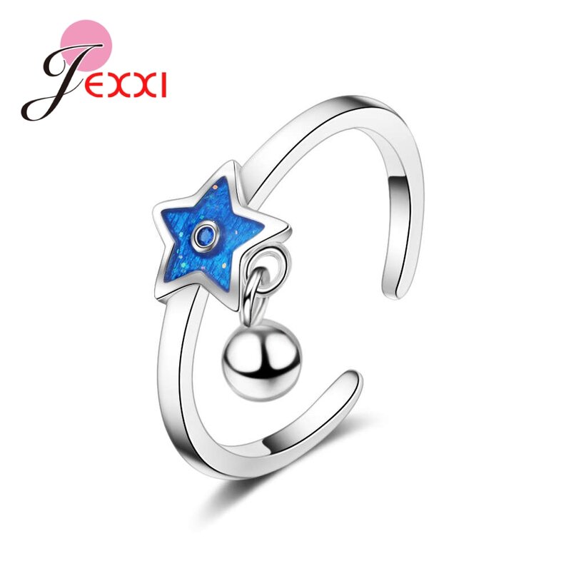 خاتم مفتوح من الفضة الإسترليني عيار 925 على شكل نجمة زرقاء ، مجوهرات الزفاف ، صناعة يدوية