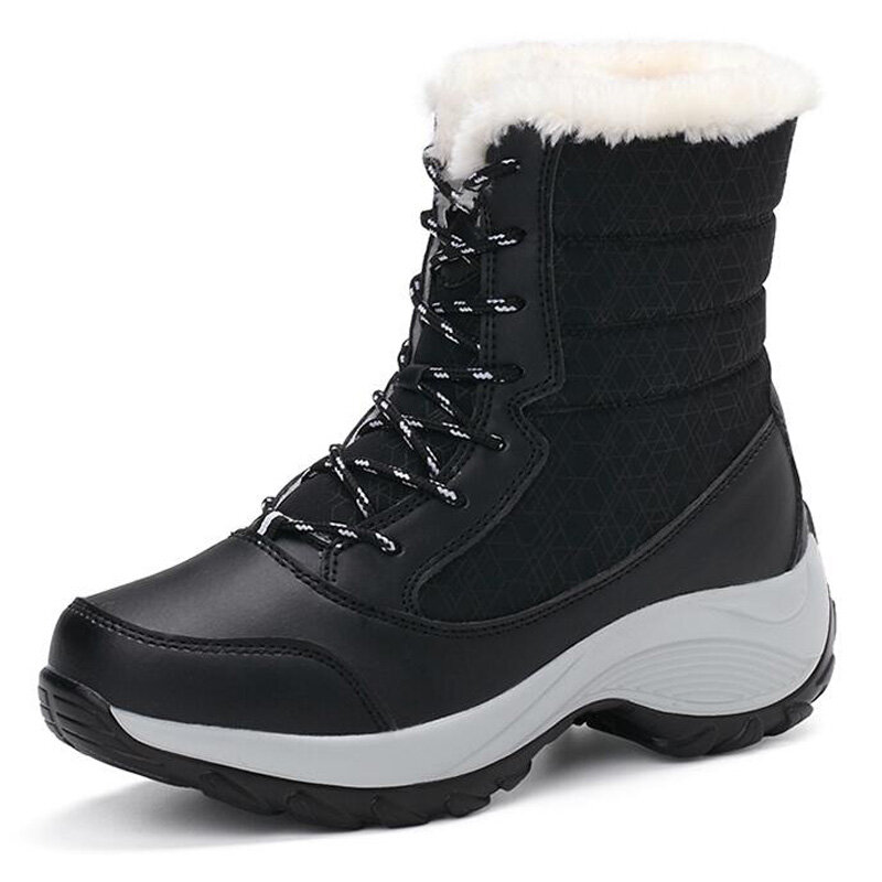 WDZKN 2022 Women Snow Boots Winter Warm Boots Thick Bottom Platform Waterproof Ankle Boots For Women Thick Fur Cotton Shoes