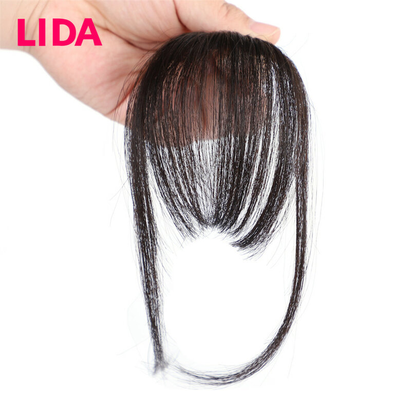 LIDA Remy brésilien Extensions de cheveux 6 "court transparent avant frange Clip dans Bang frange droite naturelle Extension de cheveux humains