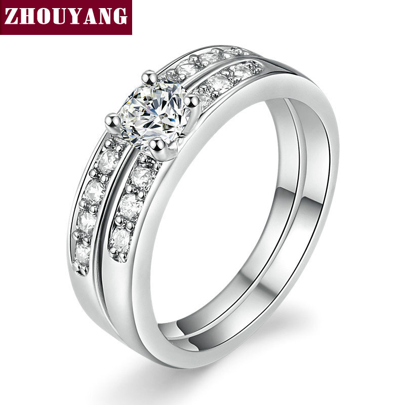 White Gold Plated 2 Rounds Bijoux Fashion Wedding & Engagement Ring Set AAA+ CZ Jewelry For Women As Gift ZYR592