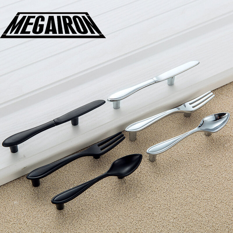 Megairon Creative Knife Spoon Fork Design Kitchen Cabinet Handles